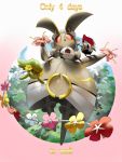  animal_on_arm bird bird_on_arm comfey commentary creature english_commentary english_text flower gen_7_pokemon magearna magearna_(normal) mythical_pokemon no_humans pikipek pinkgermy pokemon pokemon_(creature) pokemon_on_arm round_image 