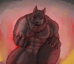  2012 anthro barazoku blood bodily_fluids canid canine canis fire humanoid_hands kemono male mammal muscular pecs scar solo suishou0602 tongue wolf 