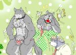  2012 anthro blush bulge canid canine canis clothing domestic_dog fur grey_body grey_fur hat headgear headwear hi_res humanoid_hands kemono male mammal muscular necktie shirt suishou0602 tongue tongue_out topwear underwear white_body white_fur 
