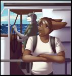  anthro black_border boat border brown_body brown_fur brown_hair clothed clothing duo equid equine fur grey_hair hair horse lagomorph leporid male mammal open_mouth rabbit vehicle water watercraft white_body white_fur will_(wolfpack67) ziggie13 