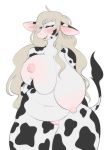  anthro big_breasts blonde_hair blush bovid bovine breasts cattle curvy_figure female genitals hair hi_res holstein_friesian_cattle huge_breasts mammal mature_female napdust nipples nude pussy slightly_chubby smile solo thick_thighs voluptuous wide_hips 