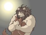  2013 anthro black_nose canid canine duo eyes_closed felid hi_res hug kemono lion male mammal overweight overweight_male pantherine simple_background suishou0602 