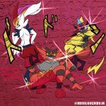  1:1 absurd_res anthro cinderace firion_bifrost group hi_res incineroar jojo&#039;s_bizarre_adventure legendary_pok&eacute;mon looking_at_viewer looking_back male muscular muscular_male nintendo parody pillar_men pok&eacute;mon pok&eacute;mon_(species) smile video_games zeraora 