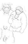  2013 anthro balls belly bulge clothing felid flaccid genitals hi_res humanoid_genitalia humanoid_hands humanoid_penis japanese_text kemono lion male mammal monochrome musclegut overweight overweight_male pantherine penis pubes simple_background solo suishou0602 text underwear white_background 