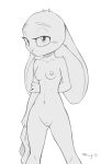  2019 anthro breasts disney ears_down female fur genitals hi_res judy_hopps lagomorph leporid mammal monochrome navel nipples nude pivoted_ears pussy qrog rabbit simple_background solo standing white_background zootopia 