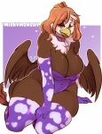  anthro avian bedroom_eyes big_breasts breasts chest_tuft cleavage clothed clothing collar female geeflakes gryphon hi_res legwear looking_at_viewer my_little_pony mythological_avian mythology narrowed_eyes seductive solo squish thick_thighs thigh_highs thigh_squish tuft 