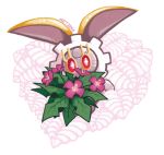  bouquet commentary creature english_commentary face flower gen_7_pokemon looking_at_viewer magearna mattibee mythical_pokemon no_humans pokemon pokemon_(creature) red_eyes signature simple_background solo white_background 