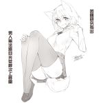  1girl animal_ears blush breasts character_request chinese_text closed_mouth commentary dated ejami graphite_(medium) greyscale league_of_legends looking_at_viewer monochrome panties short_hair signature simple_background skirt solo tail thighhighs traditional_media translation_request underwear white_background 