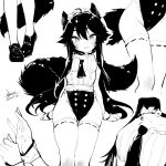  1girl animal_ears black_hair chinese_commentary commentary_request dated ejami ekko_(ejami) fox_ears fox_girl fox_tail full_body groin long_hair looking_at_viewer mole mole_on_thigh monochrome original signature simple_background smile solo tail thighhighs white_background 