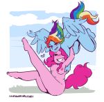  &lt;3 absurd_res anthro anthrofied breasts casual_nudity duo earth_pony equid equine feathered_wings feathers female female/female flying friendship_is_magic hair hi_res horse mammal multicolored_hair my_little_pony nude outside pegasus pink_hair pinkie_pie_(mlp) pony rainbow_dash_(mlp) rainbow_hair rainbowsprinklesart romantic_ambiance romantic_couple wings 