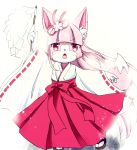  animal_ears commentary_request fox fox_ears fox_girl fox_tail full_body furry hakama japanese_clothes kemoribon long_hair looking_at_viewer miko open_mouth original pink_hair red_eyes red_hakama tail very_long_hair wide_sleeves 