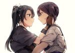  2girls brown_hair dark_green_hair hair_ribbon japanese_clothes kaga_(kantai_collection) kantai_collection long_hair multiple_girls muneate remodel_(kantai_collection) ribbon satsumi side_ponytail smudge tasuki twintails zuikaku_(kantai_collection) 