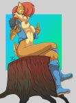  absurd_res anthro archie_comics bedroom_eyes blue_eyes boots bottomless breasts brown_body brown_fur brown_nipples cheek_tuft chipmunk clothed clothing countershade_face countershade_tail countershading crossed_legs exposed_breasts eyelashes facial_tuft female footwear fur grin ground_squirrel hair half-closed_eyes handheld hi_res looking_at_viewer mammal narrowed_eyes navel nipples open_vest red_hair rodent sally_acorn sciurid seductive short_hair signature sitting smile solo sonic_the_hedgehog_(archie) sonic_the_hedgehog_(comics) sonic_the_hedgehog_(series) stump tan_countershading topwear tuft vellvetfoxie vest 