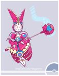  bunny bunny_focus character_name commentary cosmopoliturtle creature english_commentary frown gen_7_pokemon grey_background highres holding holding_scepter magearna magearna_(original) mythical_pokemon no_humans pink_eyes pokemon pokemon_(creature) scepter simple_background solo 