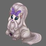  1:1 2020 accessory alien black_eyes canid canine canis disney domestic_dog experiment_(lilo_and_stitch) feral fur gigi_(lilo_and_stitch) grey_background hair_accessory hair_bow hair_ribbon hi_res lilo_and_stitch mammal moonfurrywolf pawpads purple_nose purple_pawpads ribbons shih_tzu simple_background solo toy_dog watermark white_body white_fur 