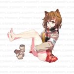  1girl animal_ears ass boots breasts brown_hair censored ejami feet legs looking_at_viewer open_mouth original sample scarf short_hair simple_background solo white_background 