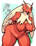  avian bent_over blaziken blush bodily_fluids breasts female green_eyes kori-nio nintendo nipples pok&eacute;mon pok&eacute;mon_(species) simple_background smacking_ass smile solo sweat video_games white_background 