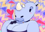 &lt;3 absurd_res afro_chan332 anthro blue_body blush blush_stickers breasts bust_portrait cleavage clothed clothing ear_piercing eyelashes female hi_res lips mammal piercing portrait rhinocerotoid signature solo thick_lips 