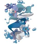  :d black_eyes blue_eyes brionne bubble commentary creature english_commentary fang full_body gen_7_pokemon highres looking_at_viewer no_humans open_mouth pinkgermy pokemon pokemon_(creature) popplio primarina smile transparent_background water 