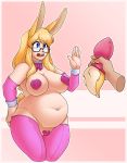  absurd_res animal_humanoid big_breasts blonde_hair blue_eyes breasts buttplug buttplug_tail dabunnox eyewear fake_tail female glasses hair hi_res humanoid lagomorph lagomorph_humanoid leporid_humanoid mammal mammal_humanoid nipple_outline overweight overweight_female pasties rabbit_humanoid sex_toy thick_thighs wide_hips 