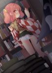  bell book book_stack bookshelf boots checkered dutch_angle from_behind hair_bell hair_ornament motoori_kosuzu panties red_eyes red_hair sen1986 short_hair solo_focus touhou two_side_up underwear white_panties 