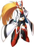  1boy alternate_costume android armor blonde_hair blue_eyes breastplate forehead_jewel helmet highres labcoat official_art orb rockman_x_dive white_day zero_(rockman) 