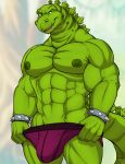  anthro bulge clothing dinosaur dream_and_nightmare extreme_dinosaurs hi_res male muscular reptile scalie solo stegz underwear 