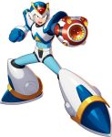  1boy android armor forehead_jewel green_eyes gun helmet highres official_art open_mouth rockman_x_dive shoulder_armor weapon x_(rockman) 