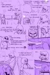  alternate_universe blush bodily_fluids bone bulge clothing comic comic_(under(her)tail) erection erection_under_clothing female foot_fetish foot_play footjob hi_res human humanoid male mammal protagonist_(undertale) rubbing sans_(undertale) sex skeleton sweat television text thewill under(her)tail under_table undertale video_games 