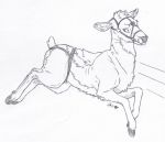  bdsm bondage bound bridle capreoline cervid female feral fluffy hi_res hooves mammal mule_deer skyfifer solo tongue tongue_out traditional_media_(artwork) 