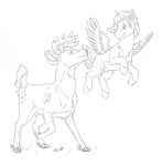  absurd_res antlers cervid duo equid equine feathered_wings feathers feral fluffy hi_res hooves horn horse male mammal my_little_pony pegasus pony skyfifer traditional_media_(artwork) wings 