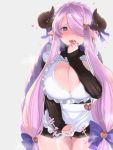  1girl asai_makoto blue_eyes breasts cleavage_cutout draph granblue_fantasy heart heart-shaped_pupils highres horns huge_breasts narmaya_(granblue_fantasy) pink_hair solo symbol-shaped_pupils 