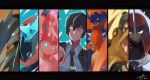  1boy bianyuanqishi bisharp black_eyes black_hair black_neckwear blue_eyes chinese_commentary commentary_request dated excadrill face frown garchomp gen_4_pokemon gen_5_pokemon gen_6_pokemon greninja hair_between_eyes highres hippowdon letterboxed looking_at_viewer male_focus necktie one_eye_closed open_mouth original pokemon signature sylveon 
