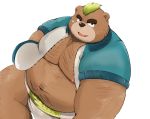  2020 absurd_res anthro ashigara belly black_nose brown_body brown_fur fur hi_res kemono kwzu male mammal moobs nipples overweight overweight_male simple_background solo sumo tokyo_afterschool_summoners ursid video_games white_background 