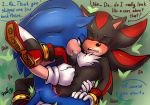  anthro anthro_on_anthro anthro_penetrated anthro_penetrating anthro_penetrating_anthro black_body blue_body blue_tail bodily_fluids breath chest_tuft clothing duo english_text eulipotyphlan eyes_closed fur fur_tuft gloves grass handwear hedgehog hi_res krazyelf leg_grab lying male male_penetrating mammal mostly_nude motion_lines on_back on_grass penetration penile penile_penetration shadow_the_hedgehog sonic_the_hedgehog sonic_the_hedgehog_(series) sweat teeth text tongue tuft white_clothing white_gloves 