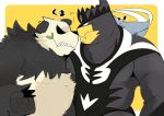  2020 angry anthro black_body black_fur duo fur humanoid_hands hyaku_(artist) japanese_text kemono legendary_pok&eacute;mon mammal nintendo overweight pangoro pok&eacute;mon pok&eacute;mon_(species) simple_background text urshifu ursid video_games white_body white_fur 