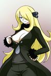  blonde_hair blue_eyes breasts hair_over_one_eye large_breasts long_hair michael nipple_slip nipples pokemon pokemon_(game) pokemon_dppt shirona_(pokemon) smile solo 