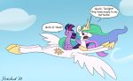  butt cloud duo english_text equid female feral flyinf flying_backwards friendship_is_magic hi_res horn mammal my_little_pony nickelodeon parody princess_celestia_(mlp) quadruped ren_and_stimpy sky strebiskunk text twilight_sparkle_(mlp) unicorn winged_unicorn wings 
