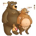  1:1 absurd_res anthro ayiu balls belly bovid brown_body brown_fur caprine digital_drawing_(artwork) digital_media_(artwork) duo flaccid fogelsnach fur genitals goat hi_res humanoid humanoid_genitalia humanoid_penis male male/male mammal moobs navel nude overweight overweight_male penis siblu sibluself simple_background small_penis ursid 