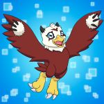  1:1 aquilamon avian beak blue_eyes charlesdoodles claws digimon digimon_(species) evolution evolution_(transformation) feathers feral hawkmon hi_res horn markings red_body red_feathers red_markings toe_claws transformation white_body 