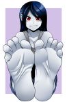  5_toes absurd_res adventure_time barefoot black_hair breasts cartoon_network cleavage clothed clothing cyborg-steve digital_media_(artwork) fangs feet female foot_focus grey_body hair hi_res humanoid long_hair lying marceline_abadeer not_furry red_eyes simple_background smile solo toes vampire 