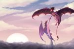  2020 3:2 brown_hair claws day detailed_background digital_media_(artwork) dragon duo feral hair hi_res horn icelectricspyro membrane_(anatomy) membranous_wings outside scalie sky sun western_dragon wings 