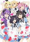  6+girls :d :o ;d ahoge alice_(wonderland) alice_(wonderland)_(cosplay) alice_in_wonderland amatsuka_poi animal_ear_fluff animal_ears apron arm_up bangs black_bow black_choker black_hair black_ribbon blonde_hair blue_dress blue_eyes blush bow braid brown_eyes brown_wings bunny_hair_ornament cat_ears character_request chijou_noko chikanoko choker closed_mouth collarbone collared_dress commentary_request cosplay demon_girl demon_horns demon_wings diamond_(shape) dress eyebrows_visible_through_hair flower frilled_apron frills hair_between_eyes hair_flower hair_intakes hair_ornament hair_over_one_eye hair_ribbon heart heart_hair_ornament highres horns long_hair maid_apron multiple_girls naito_mare neck_ribbon one_eye_closed open_mouth outstretched_arm pink_flower pink_hair puffy_short_sleeves puffy_sleeves purple_hair ragho_no_erika red_eyes red_ribbon ribbon short_sleeves smile tsugou_makina twintails uchino_chika very_long_hair white_apron wings 