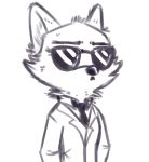  2018 alternate_version_at_source anthro arctic_fox canid canine cheek_tuft clothed clothing disney eyewear facial_tuft fox head_tuft juantriforce042 mammal monochrome neck_tuft necktie simple_background skye_(zootopia) solo sunglasses tuft white_background zootopia 