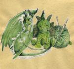  2020 ambiguous_gender black_eyes claws crochet dragon duo feral green_body green_eyes green_scales heather_bruton hook horn membrane_(anatomy) membranous_wings plushie scales simple_background spikes tan_background white_body white_scales wings yarn 