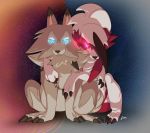  anthro black_claws black_nose blue_eyes brown_body brown_fur claws feral fur glowing glowing_eyes kloudraws lycanroc midday_lycanroc midnight_lycanroc nintendo pok&eacute;mon pok&eacute;mon_(species) red_body red_eyes red_fur signature tuft video_games white_body white_fur 