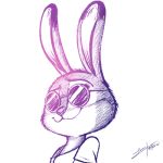  1:1 2018 anthro clothed clothing dipstick_ears disney eyewear fur juantriforce042 judy_hopps lagomorph leporid low_res mammal multicolored_ears rabbit shirt signature simple_background smile solo sunglasses topwear white_background zootopia 