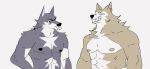  abs anthro ash_(st4rsbucks) biceps blep brown_body brown_fur canid canine canis couple_(disambiguation) dirt_(st4rsbucks) duo fur grey_body grey_fur grin hi_res male male/male mammal multicolored_body multicolored_fur muscular muscular_arms muscular_male navel nipples pecs smile st4rsbucks teeth tongue tongue_out triceps two_tone_body two_tone_fur wolf 