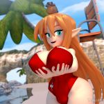  1:1 3d_(artwork) avian beach big_breasts bird blender_(software) breast_grab breasts clothing digital_media_(artwork) elf eyewear facial_hair felicia_(tahlian) female freckles goggles goggles_on_head green_eyes hair hand_on_breast hi_res holding_breast human humanoid humanoid_pointy_ears long_hair looking_at_viewer mammal mustache not_furry orange_hair outside seaside short_stack solo solo_focus swimwear tahlian wide_hips 