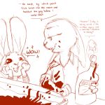  1:1 2017 anthro axelegandersson buckteeth dialogue disney ears_down ears_up english_text female food fur group hi_res judy_hopps ketchup lagomorph leporid mammal monochrome pivoted_ears rabbit red_and_white simple_background teeth text white_background zootopia 